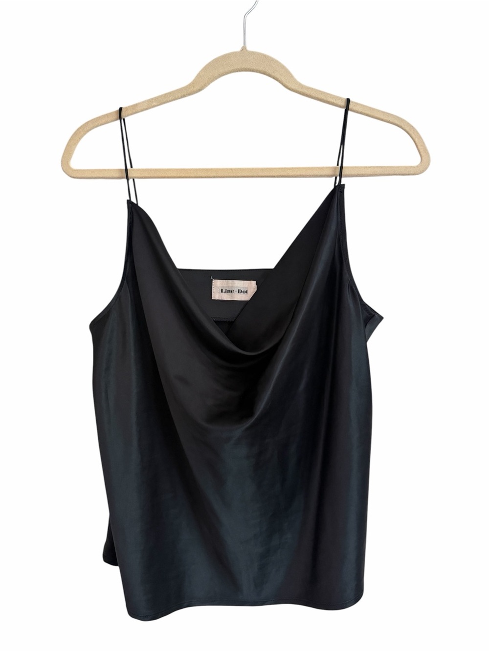 Line & Dot Black Satin Cowl Neck Camisole Top Size Large